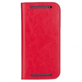Премиум чехол-портмоне из вощеной кожи для HTC One (M8) Красный