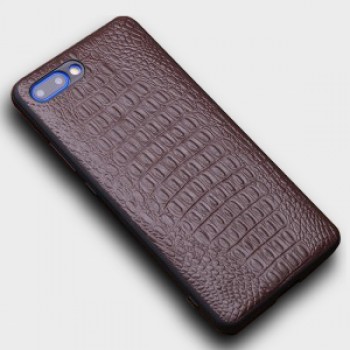 Кожаный чехол накладка (премиум нат. кожа крокодил) для Huawei Honor 10 Коричневый
