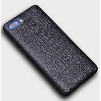 Кожаный чехол накладка (премиум нат. кожа крокодил) для Huawei Honor 10 Черный