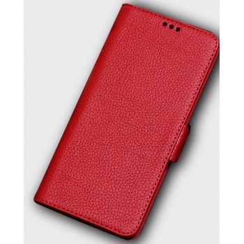 Кожаный чехол горизонтальная книжка подставка (премиум нат. кожа) с крепежной застежкой для Huawei Honor 10 Красный