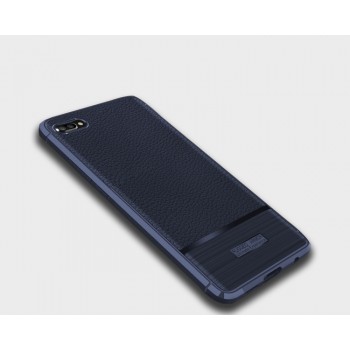 Силиконовый матовый непрозрачный чехол с текстурным покрытием Кожа для Huawei Honor 10 Синий