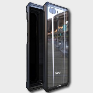 Двухкомпонентный металлический магнитный чехол для  Huawei Honor 10 с прозрачной стеклянной задней накладкой Черный