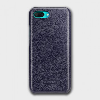 Кожаный чехол накладка (премиум нат. кожа) для Huawei Honor 10 Синий