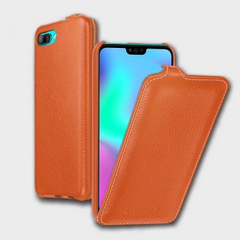 Кожаный чехол вертикальная книжка (премиум нат. кожа) для Huawei Honor 10 Оранжевый