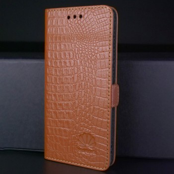 Кожаный чехол горизонтальная книжка подставка текстура Крокодил с магнитной застежкой для Huawei Honor 9 Lite Бежевый