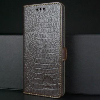 Кожаный чехол горизонтальная книжка подставка текстура Крокодил с магнитной застежкой для Huawei Honor 9 Lite Коричневый