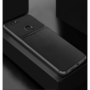 Силиконовый матовый непрозрачный чехол с текстурным покрытием Металлик/Карбон для Huawei Honor 7C/7A Pro/Y6 Prime (2018) Черный