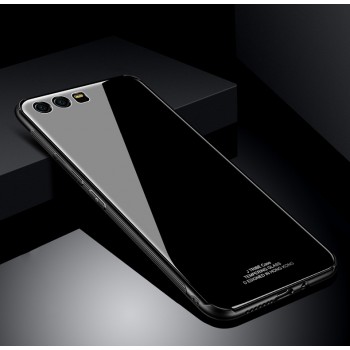 Силиконовый матовый непрозрачный чехол с стеклянной накладкой для Huawei Honor 9 Черный