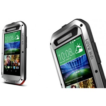 Антиударный пылевлагозащищенный гибридный премиум чехол силикон/металл/закаленное стекло для HTC One E8