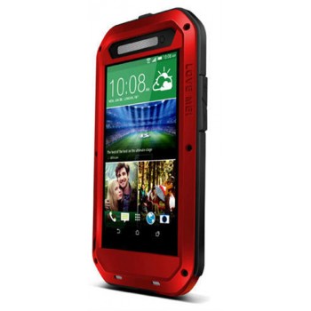 Антиударный пылевлагозащищенный гибридный премиум чехол силикон/металл/закаленное стекло для HTC One E8 Красный