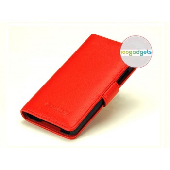 Кожаный чехол портмоне (нат. кожа) с крепежной застежкой на пластиковой основе для Blackberry Z30 Красный