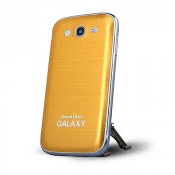 Металлический встраиваемый чехол накладка с шлифованным дизайном для Samsung Galaxy Grand Желтый