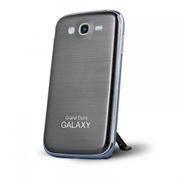 Металлический встраиваемый чехол накладка с шлифованным дизайном для Samsung Galaxy Grand Серый
