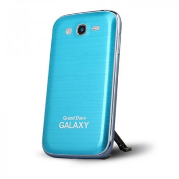 Металлический встраиваемый чехол накладка с шлифованным дизайном для Samsung Galaxy Grand Голубой