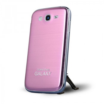 Металлический встраиваемый чехол накладка с шлифованным дизайном для Samsung Galaxy Grand Розовый