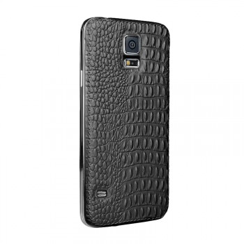 Кожаный встраиваемый чехол накладка (нат. кожа рептилии) серия Back Cover для Samsung Galaxy S5 Коричневый