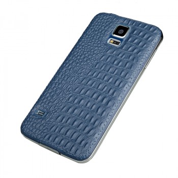 Кожаный встраиваемый чехол накладка (нат. кожа рептилии) серия Back Cover для Samsung Galaxy S5 Синий