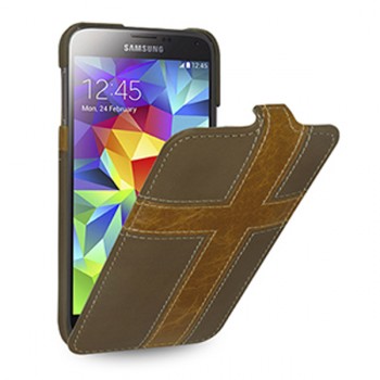 Кожаный премиум чехол книжка вертикальная (нат. кожа) для Sansung Galaxy S5