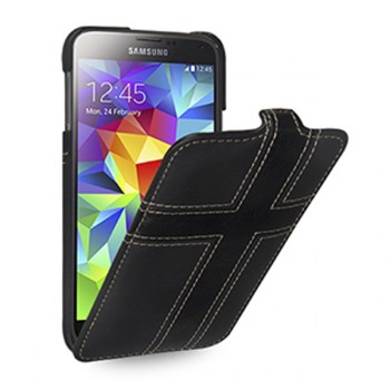 Кожаный премиум чехол книжка вертикальная (нат. кожа) для Sansung Galaxy S5
