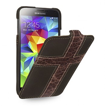 Кожаный премиум чехол книжка вертикальная (нат. кожа) для Samsung Galaxy S5