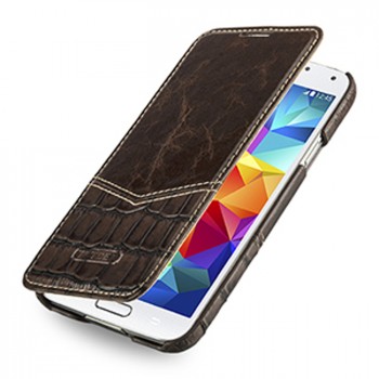 Кожаный чехол горизонтальная книжка (нат. кожа двух видов) для Samsung Galaxy S5