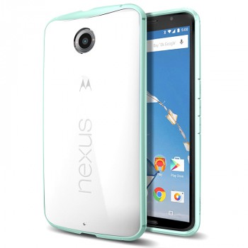 Пластиковый премиум чехол с прозрачной крышкой для Google Nexus 6 Голубой