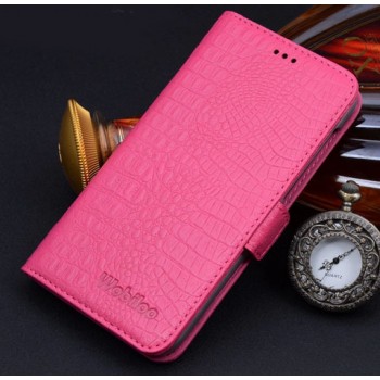 Кожаный чехол портмоне (нат. кожа крокодила) для Google Nexus 6 Розовый