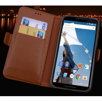 Кожаный чехол портмоне (нат. кожа) для Google Nexus 6 Бежевый