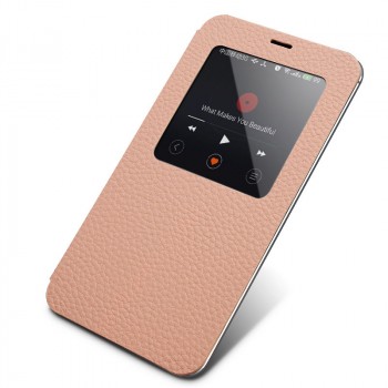 Чехол смарт флип (зернистая кожа) с окном вызова серия Colors для Meizu MX4 Розовый