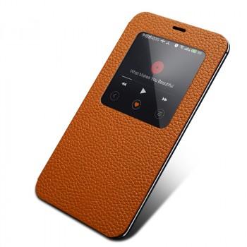 Чехол смарт флип (зернистая кожа) с окном вызова серия Colors для Meizu MX4 Оранжевый