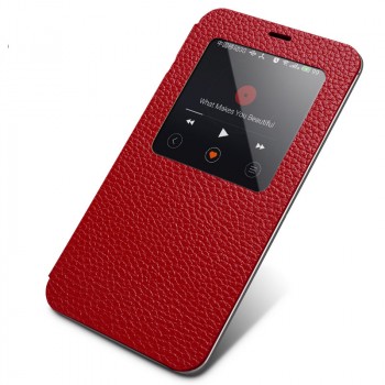 Чехол смарт флип (зернистая кожа) с окном вызова серия Colors для Meizu MX4 Красный