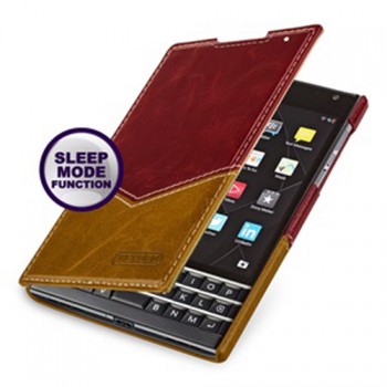 Кожаный чехол горизонтальная книжка (нат. кожа двух видов) для Blackberry Passport