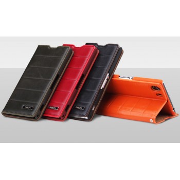 Кожаный чехол флип подставка на пластиковой основе с грязе- и водоотталкивающими свойствами для Sony Xperia Z1