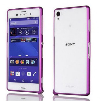 Металлический скругленный одноцветный бампер на пряжке для Sony Xperia Z3 Dual SIM Фиолетовый
