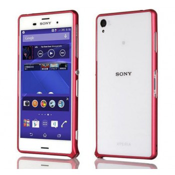 Металлический скругленный одноцветный бампер на пряжке для Sony Xperia Z3 Dual SIM Красный