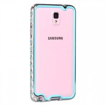 Металлический бампер со стразами для Samsung Galaxy Note 3 Голубой