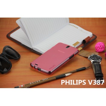 Силиконовый матовый полупрозрачный чехол для Philips V387 Розовый