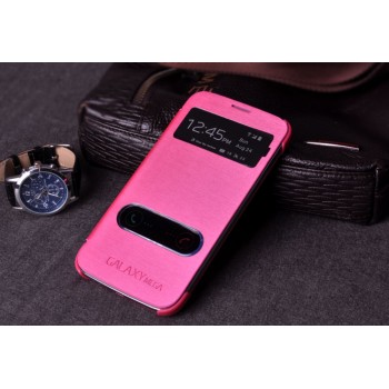 Чехол флип с окном вызова и свайпом для Samsung Galaxy Core Advance Розовый