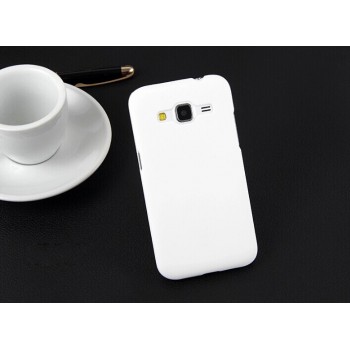 Пластиковый матовый непрозрачный чехол металик для Samsung Galaxy Core Prime Белый