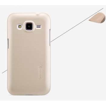 Пластиковый матовый нескользящий премиум чехол для Samsung Galaxy Core Prime Бежевый
