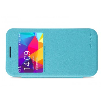 Чехол флип на пластиковой матовой нескользящей премиум основе с окном вызова серия Colors для Samsung Galaxy Core Prime Голубой