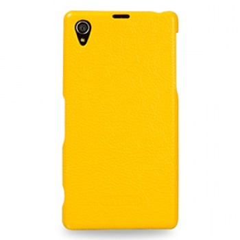 Кожаный чехол накладка (нат. кожа) серия Back Cover для Sony Xperia Z1 Желтый
