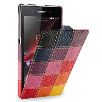 Эксклюзивный кожаный чехол вертикальная книжка (премиум нат. кожа трех видов ручного пошива) для Sony Xperia Z1 