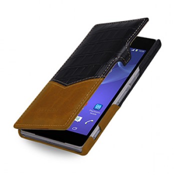 Эксклюзивный кожаный чехол горизонтальная книжка (премиум нат. кожа двух видов ручного пошива) для Sony Xperia Z2 