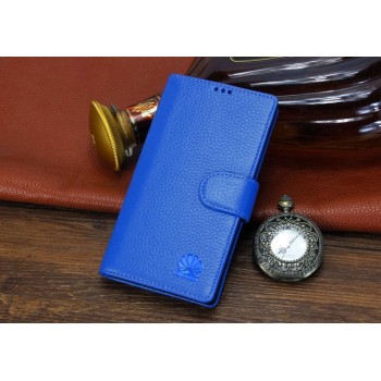 Кожаный чехол портмоне (нат. кожа) для Huawei Ascend P7 Голубой