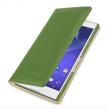 Эксклюзивный кожаный чехол портмоне (премиум нат. кожа) на кожаной основе для Sony Xperia T2 Ultra (Dual) Зеленый