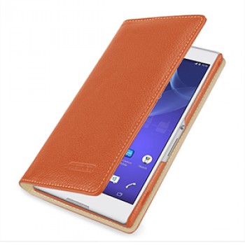 Эксклюзивный кожаный чехол портмоне (премиум нат. кожа) на кожаной основе для Sony Xperia T2 Ultra (Dual) Оранжевый