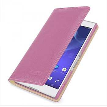 Эксклюзивный кожаный чехол портмоне (премиум нат. кожа) на кожаной основе для Sony Xperia T2 Ultra (Dual) Розовый