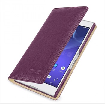 Эксклюзивный кожаный чехол портмоне (премиум нат. кожа) на кожаной основе для Sony Xperia T2 Ultra (Dual) Фиолетовый
