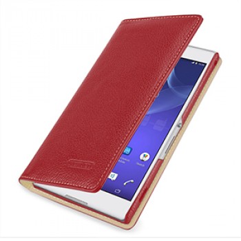 Эксклюзивный кожаный чехол портмоне (премиум нат. кожа) на кожаной основе для Sony Xperia T2 Ultra (Dual) Красный